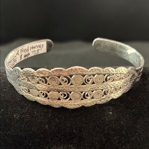 Vintage-Style Silver Filigree Cuff Bracelet